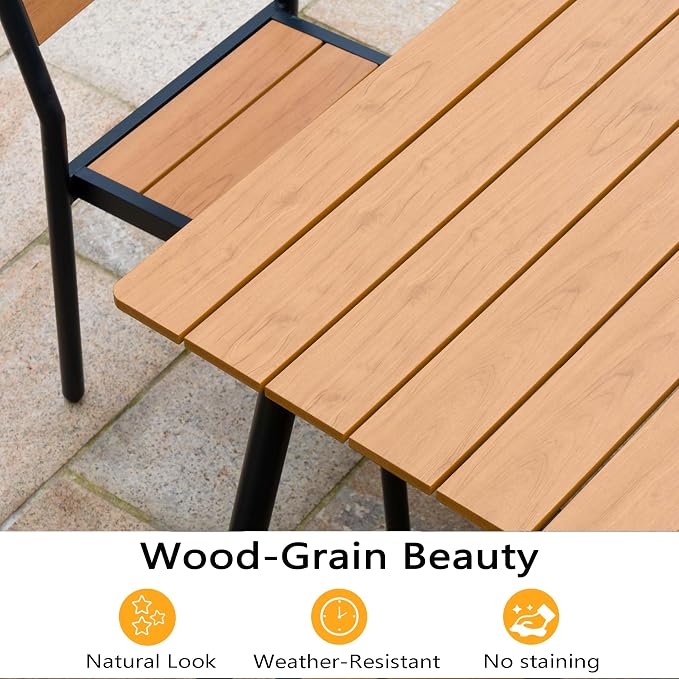 11-Piece Outdoor Dining Set for 10 Person with Teak Wood-Grain Top | Armless Stackable Chairs with 19.4" Seat Depth, Aluminum Frame Dining Furniture with Umbrella Hole for Deck, Porch & Backyard