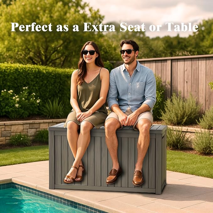 Outdoor Extra Large Storage Cabinet Deck Box, 200 Gallon Heavy Duty Deck Boxes, Weatherproof & UV-Resistant Lockable Patio Storage Cabinet for Garden Tools, Patio Furniture,