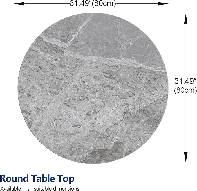 ZL ZELing Round Sintered Stone Table Top 31",Replacement Table Top for Indoor & Outdoor - Heat/Scratch Resistant Waterproof Ceramic DIY Desktop, Patio/Balcony/Bistro/Café & Dining Room (Gray)