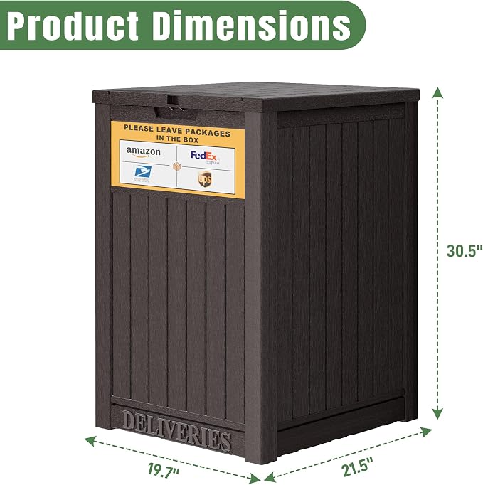NUNU LAB Package Delivery Box for Outside, 48 Gallon Storage Deck Box with Lockable Secure, Waterproof Large Resin Drop Boxes for Porch