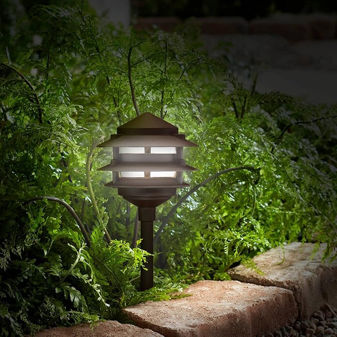 John Timberland Tiered Pagoda 11" High Modern Outdoor Landscape Path Lights Porch House Exterior Outside Set of 2 LED Bulb Weatherproof Brown Bronze Finish Aluminum Front Door Patio Garage Home