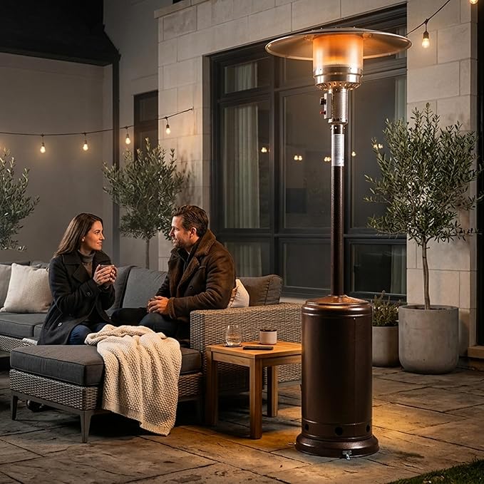 Nuu Garden Outdoor Propane Patio Heater, 46,000 BTU Gas Outdoor Heater with Detachable Wheels, Portable Heater with Waterproof Cover for Garden, Terrace, Backyard, Porch, Bronze