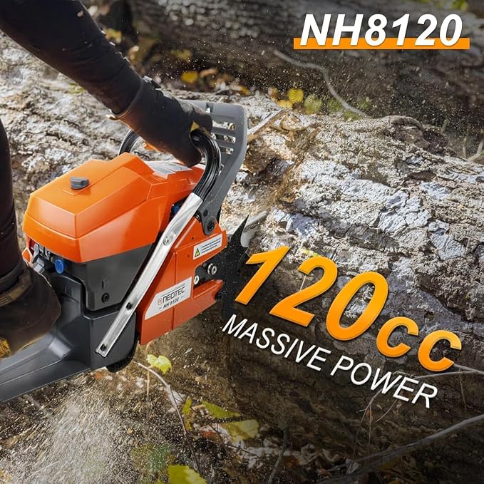 NEO-TEC NH8120 Chainsaw Gas 120cc Gas Powered Chainsaw with 28 Inch Bar, 8.4hp 6.2kw Big Large 2-cycle Motosierra De Gasolina for Extreme Logging Cutting, All Parts Fit for Husqvarna 3120 Xp