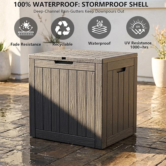 Outdoor Storage Box, 35 Gallon Waterproof Deck Box [Upgraded 3.0], Quick Snap-Lock Resin Cabinet for Seat Pillows, Patio Blankets, Lockable End Table Beverage Stand, Apartment Deck, Black