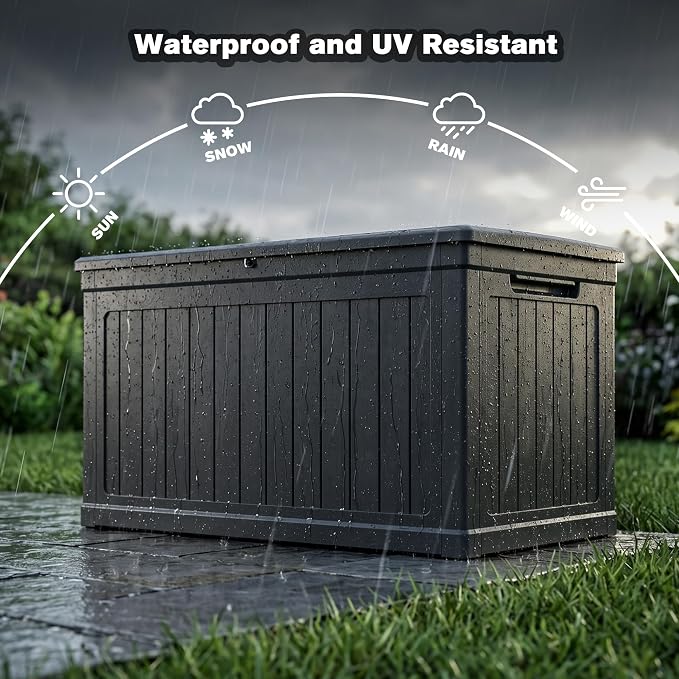 230 Gallon Large Outdoor Storage XXL Deck Box for Patio Furniture, Outdoor Cushions, Garden Tools and Sports/Pools Equipment, Waterproof Resin, Lockable, Black (230, Gallons)
