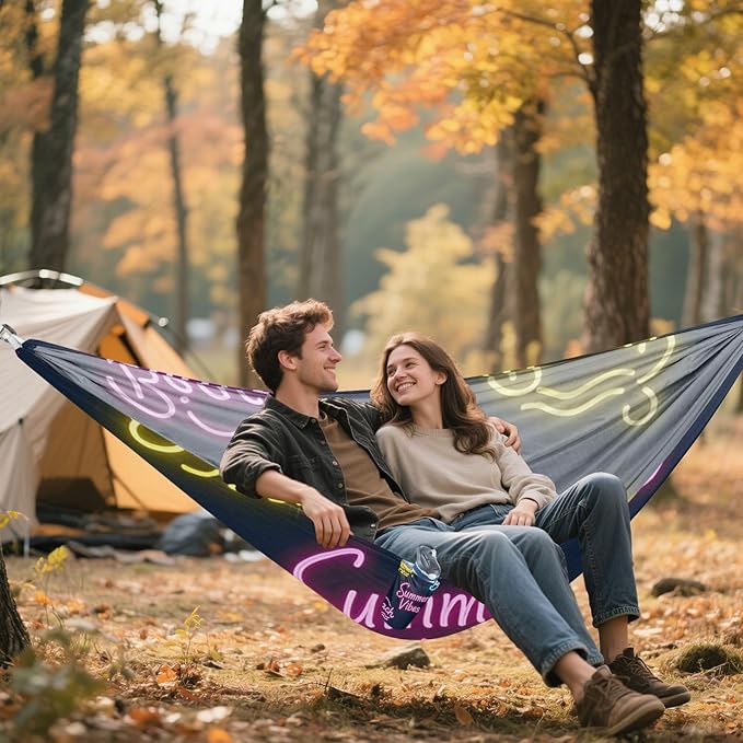 Sun Neon Summer Vibes Beach 330lb Capacity Outdoor Hammock with Portabl Carry Bag Cloth Hammock for Outside Patio Garden hamacas para Deck