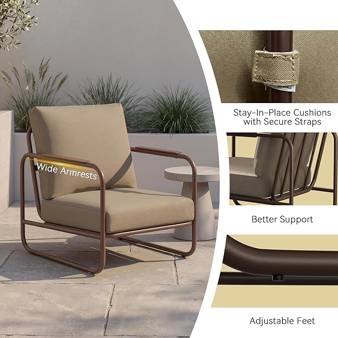 3-Piece Aluminum Patio Furniture Set, Spacious Deep Seating Chairs with 6-Inch Thick Cushions and Coffee Table, All-Weather Rust-Resistant Outdoor Seating for Backyard, Deck, Porch, Balcony
