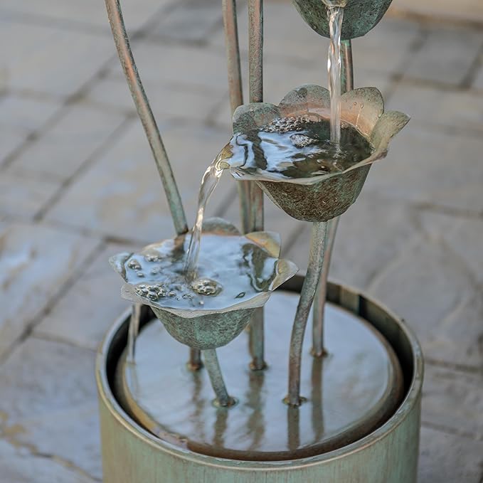 XBrand 35-Inch Freestanding Sculptural Metal Multi-Tier Flower Water Fountain, Silver