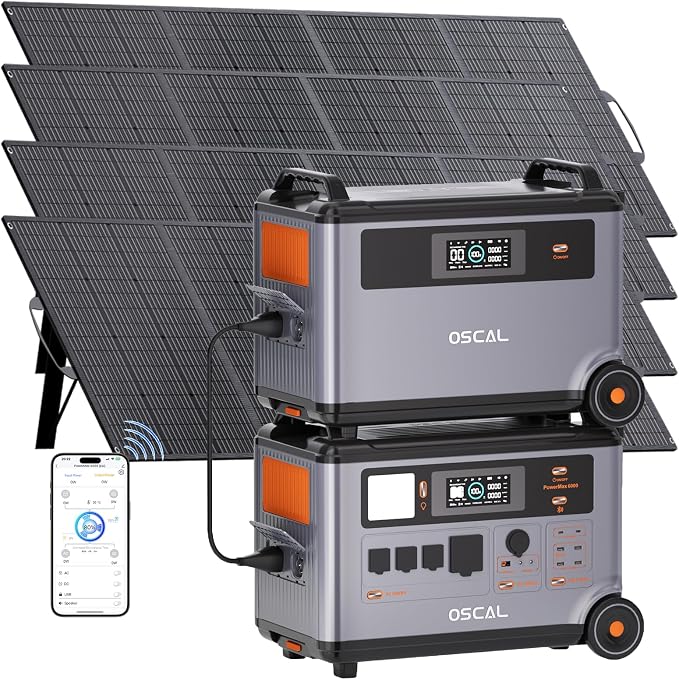 Powermax 6000W(9000W Peak) Portable Solar Power Station with 4 * 200W Solar Panels, 7200Wh LiFePO4 Battery(with 3600Wh Expansion Battery Pack), 2400W Solar Charging Generator for Camping, Home