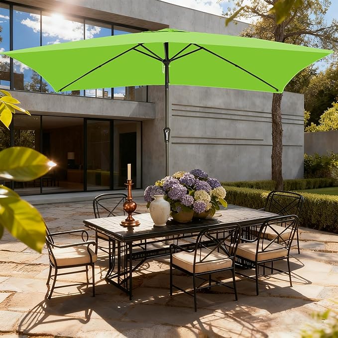 6.5x10FT Rectangular Patio Umbrella with Push Button Tilt & Crank Lift for Garden,UV Protection Outdoor Umbrella for Deck,Pool and Yard,Lime