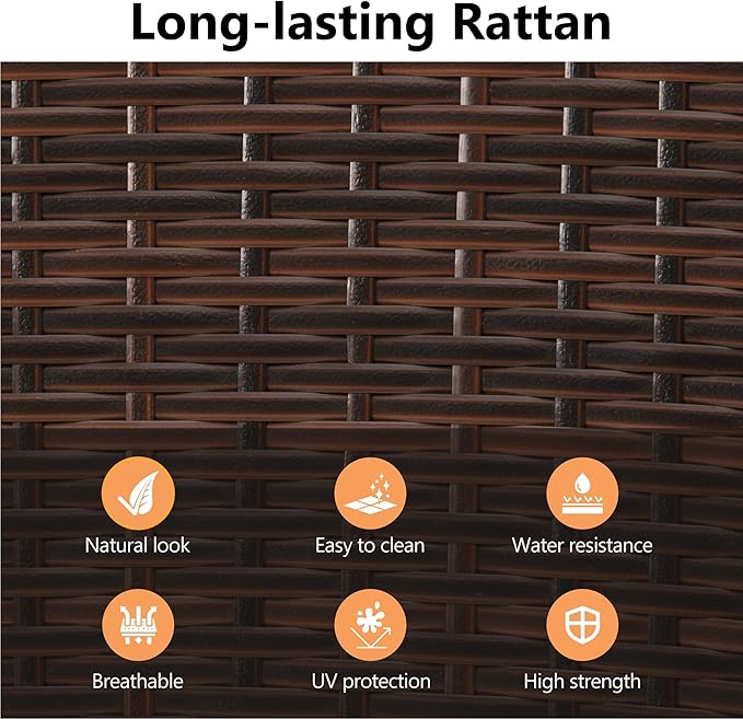 RoyalCraft 5 Piece Patio Wicker Dining Sets for 4, Water-Resistant Rattan Outdoor Dining Table and 4 Chairs with Wood Table Top, Conversation Set Removable Cushions for Deck, Garden, Backyard, Brown