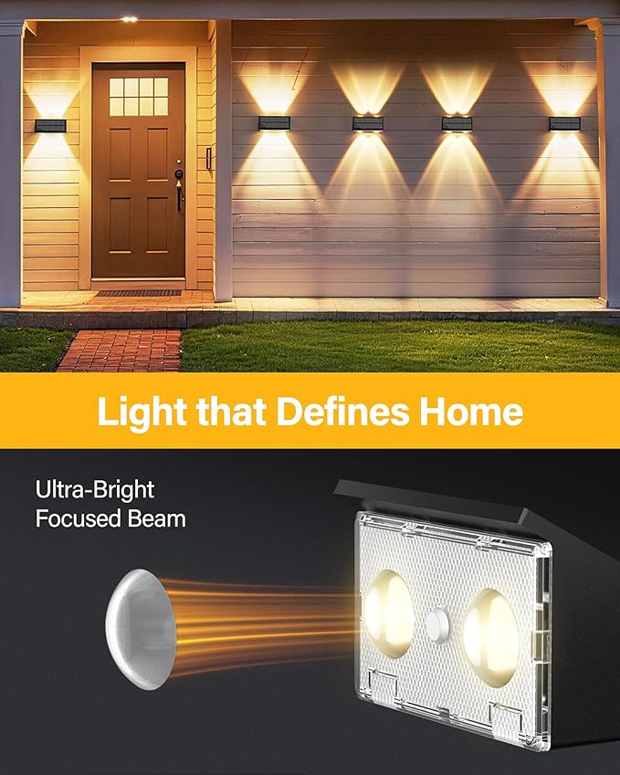 Solar Fence Lights Outdoor, 12 Pack 100LM Fence Lights Solar Powered Waterproof, 9 Color Modes, Up & Down LED Focused Beam, 12H Dusk to Dawn Glow for Pool/Patio/Wall/Backyard - Black
