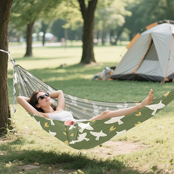 Camping Hammock Outdoor Hammocks for Outside Pigeon Green Beach Trees Portable Lightweight with Pockets Tree Straps Indoor Small