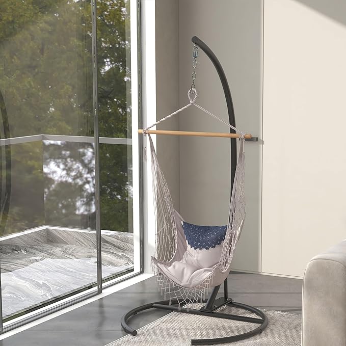 Outsunny Hanging Hammock Chair Stand with Round Base, C Hanging Stand Frame for Hammock Chair, Egg Chair, Porch Swing Chair, Indoor & Outdoor, Black