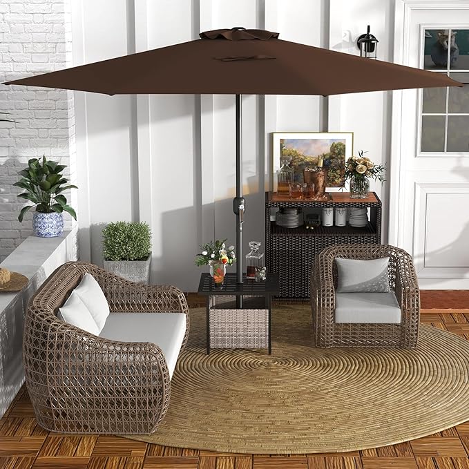 12FT Patio Umbrella, Outdoor Table Umbrella with Crank Handle, 8 Sturdy Ribs, Sun-protection & Waterproof Canopy, Top Air Vent, Market Umbrella for Garden, Lawn, Deck, Backyard, Poolside