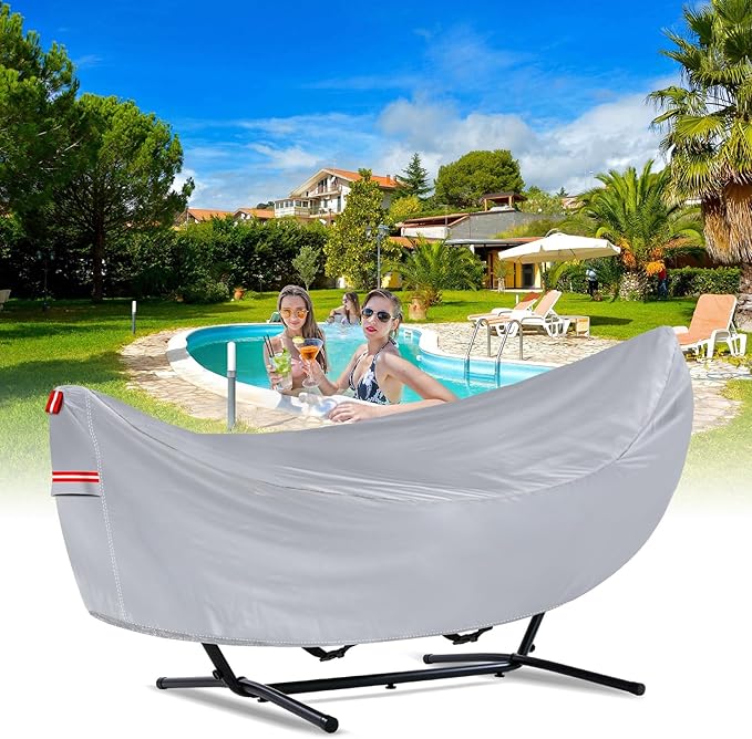 Waterproof 11-12 Hammock Cover, 210T Sun Rain UV Dust Snow Protection Outdoor Covers with Windproof Straps & Soft Cotton Lining for Hammock with 55 inch Spreader Bars -Silver