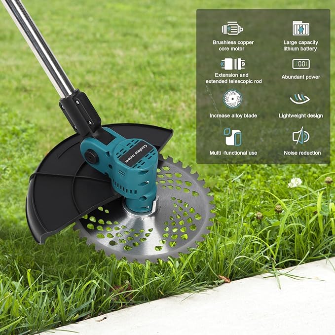 9 Inch Weed Eater, Electric Weed Mower Cordless Trimmer Retractable Home Weed Eater Cutter Battery Power Rechargeable Handheld Lawn Mower with Brushless Motor for Garden Lawn Care US