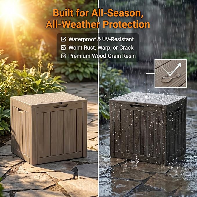 35 Gallon Deck Box Outdoor Waterproof, Resin Storage Box Outdoor Lockable, Multipurpose Outside Container for Patio Cushions, Garden Tools & Package Drop, UV & Fade Resistant, Black