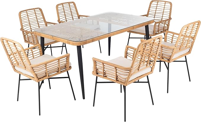 SAFAVIEH Outdoor Collection Beson Brown/Beige 7-Piece Dining Set PAT9010C-3BX