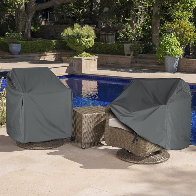 Patio Chair Covers, Waterproof Outdoor Chair Covers for Swivel Patio Chairs 2 Pack, Heavy Duty 600D Patio Furniture Covers, UV & Fade Resistant Weatherproof Outdoor Furniture Protector,Grey