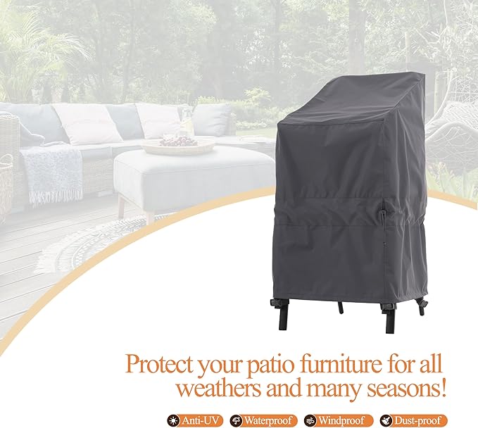 WJ-X3 Stackable Patio Chair Cover, Heavy Duty, Wind Resistant and Waterproof Outdoor Lawn Chair Covers, 28W x 36D x 45H, (4-6 Stacked Chairs), Grey,1-Pack