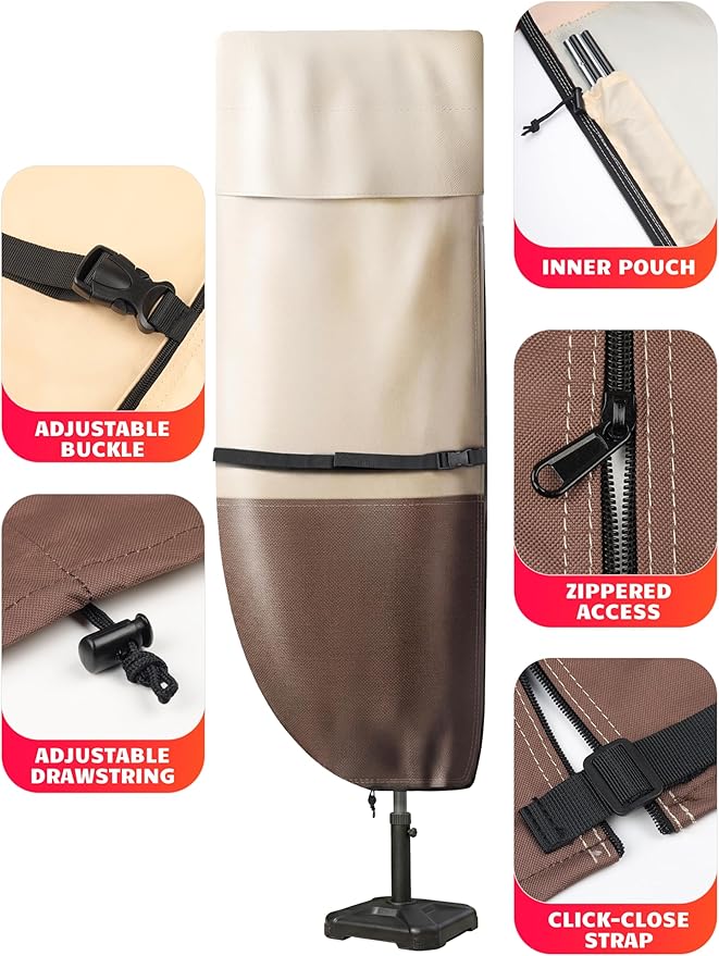 Vailge Patio Umbrella Cover for Cantilever Umbrella 9-13 Feet, 600D Oxford Outdoor Umbrella Cover Waterproof Windproof, Patio & Outdoor Umbrella Cover with Support Pole, Storage Bag