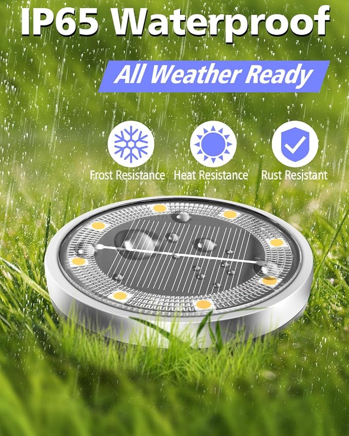 Solar Lights Outdoor Waterproof, 18 Pack 8 LED, Thickened Stainless Steel Ground Light, Solar Garden Lights Landscape Lighting for Patio Pathway Lawn Yard Deck Driveway Walkway, Warm White