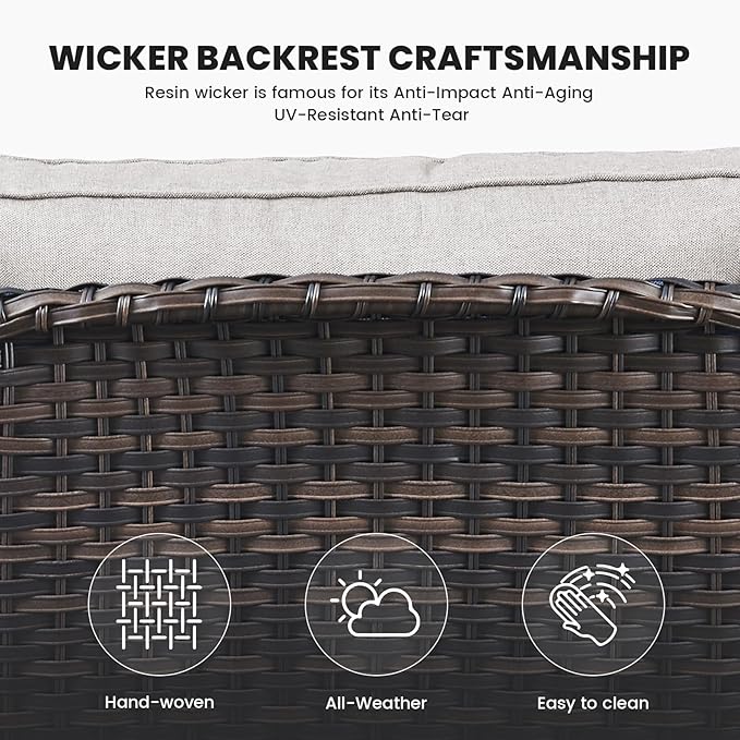 Belord Patio Wicker Sofa Set 6 Pieces Patio Furniture Set Outdoor Couch, 2 Patio Wicker Chairs with 1 Sofa, Coffee Table and Ottomans, Patio Conversation Set for Porch Garden Deck Balcony Poolside