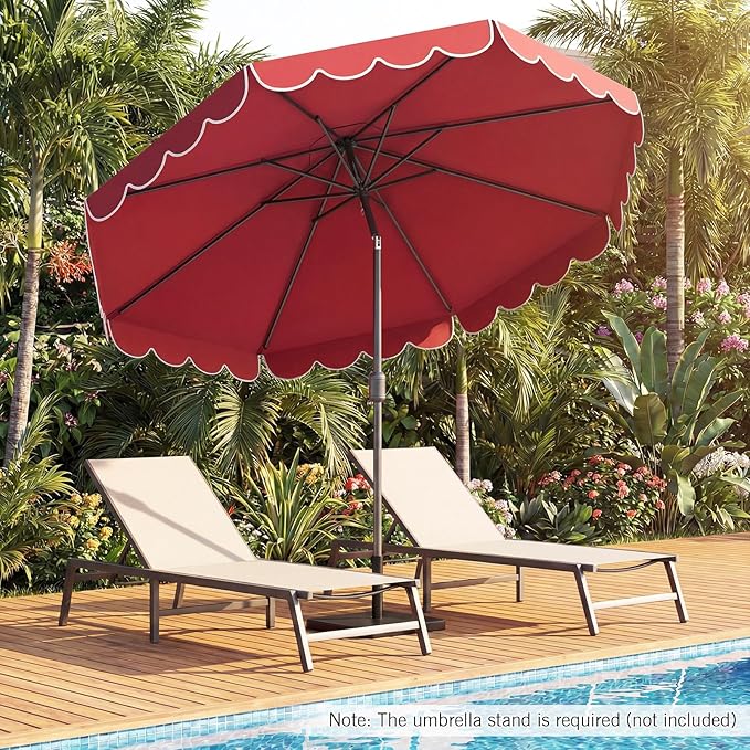 RELAX4LIFE 10 FT Scalloped Patio Umbrella, Market Table Umbrella with Push Button Tilt, Crank, 8 Sturdy Metal Ribs, Vented Top, Sun-Protective Ruffled Canopy, Heavy-duty Outdoor Parasol for Garden Poolside Deck