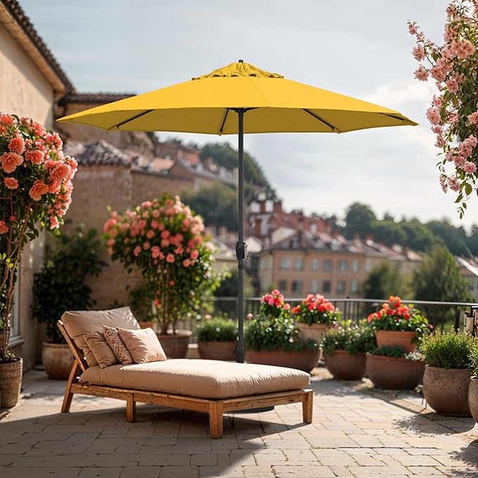 California Umbrella 10-Year Protection 9 Ft Outdoor Patio Umbrella, Pacifica Fade-Resistant Fabric, Auto-Tilt, Heavy Duty Aluminum Frame, 8 Reinforced Ribs for Pool or Deck, Bronze Pole, Yellow
