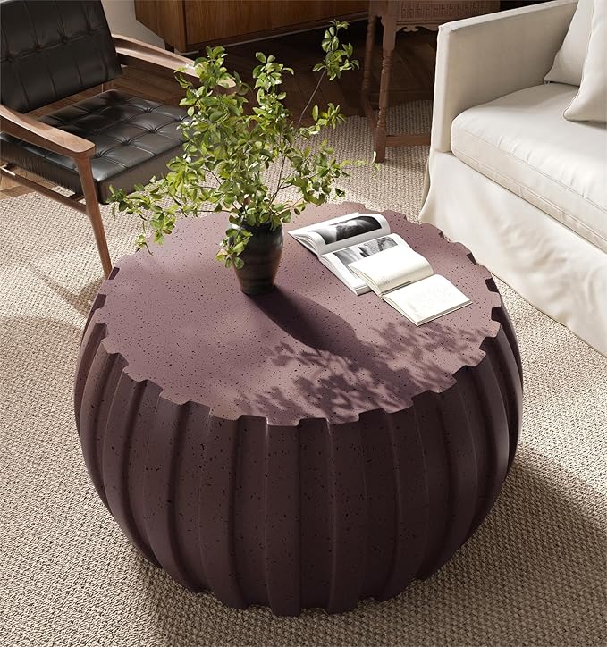 35.43" Round Outdoor Coffee Table - Waterproof MgO Cement Design, Durable Indoor & Outdoor Round Coffee Table for Patio, Garden, Living Room