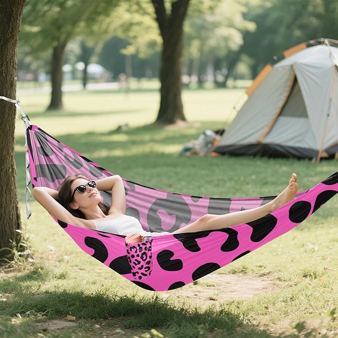 Purple Leopard Print 330lb Capacity Camping Hammock with Hanging Rope Backyard Hammock for Indoor Outdoor Patio hamaca para acampar
