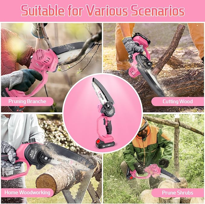 Mini Chainsaw Cordless 6-INCH, Portable Electric Power Pruning Saw, Rechargeable Battery Powered Handheld Chain Saw for Tree Branches, Courtyard, Household and Garden, 2PCS 21V 1500mAh Batteries