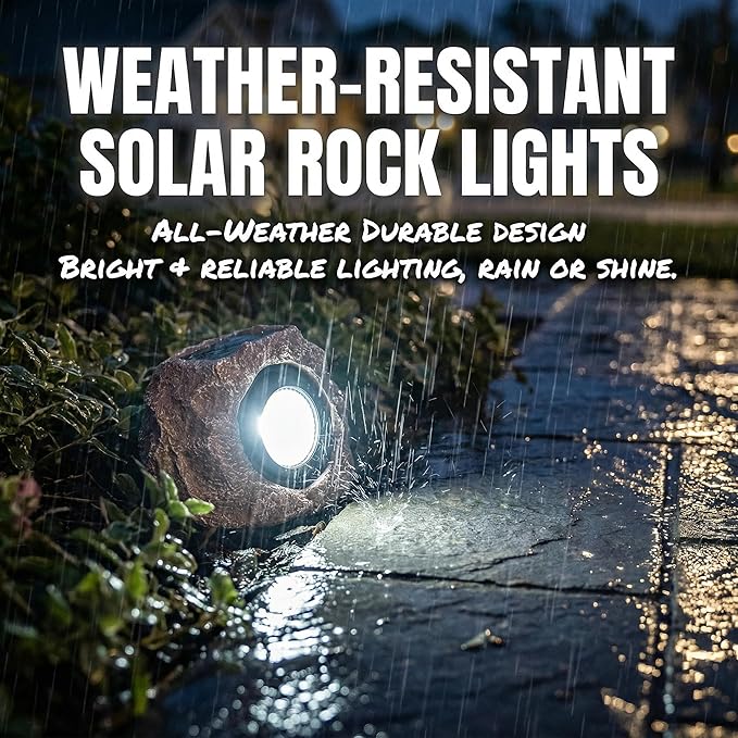 VISFLAIR Solar Rock Lights, 4 Pack Solar Powered Waterproof LED Spotlights Decorative for Outdoor Garden, Pathway, Walkway, Yard, Landscape, Patio (Cool White)