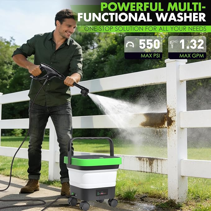 Upgrade Cordless Pressure Washer,Portable Pressure Washers with 3.5Gal Tank,7 Adiustable Handheld Portable Pressure Washers with 6-in-1 Nozzle,Max 550PSl,16.7FT Hose, 5x4000mAh Portable Power Washer