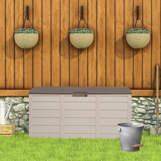 Brown 75 Gal Outdoor Storage Deck Box, Patio Container for Garden Tools, Seat Chest for Backyard Deck Balcony, Patio Storage Chest Deck Box for Cushions, Garden Tool Organizer 44"L x 21.3"W x 19.3"H