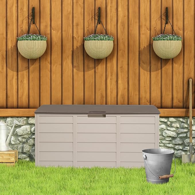 75Gal Outdoor Garden Plastic Storage Deck Box Chest Tools Cushions Toys Lockable Seat Patio Box Pool Storage Lockable Plastic Storage Containers with Lid for Garden Pool Balcony Yard