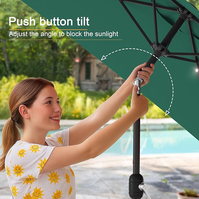 Square Patio Umbrella With Solar Lights, 6.5x6.5ft Square Umbrella Outdoor Patio with Tilt and Crank for Pool, Deck, Garden,Backyard