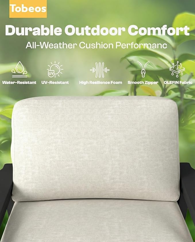 HDPE 5 Piece Patio Furniture Set, Outdoor Couch with Washable Thick Beige Cushions & Coffee Table, Outdoor Sectional Furniture for Backyard, Deck, Lawn, Porch (Black Frame)