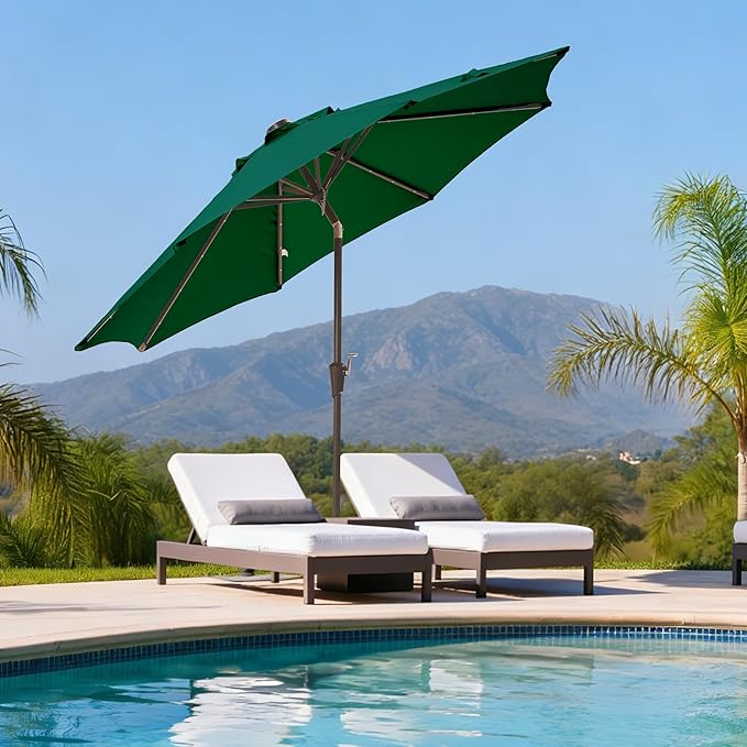 9FT Solar-Powered LED Patio Umbrella with Tilt Crank,Outdoor Market Umbrella with 32 Lights,Sunshade for Deck, Garden and Pool