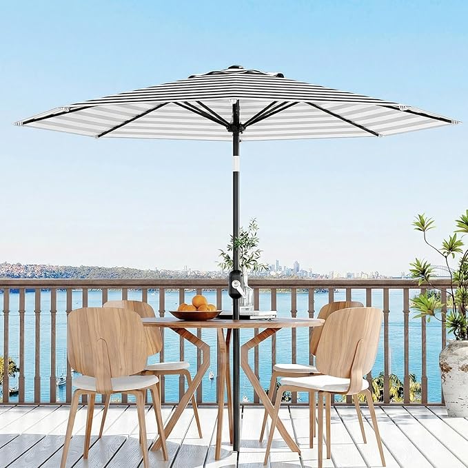 Garvee 10FT Patio Umbrella - Outdoor Table Umbrella with Smooth Crank Lift, Push Button Tilt and 8 Sturdy Ribs - Market Umbrella UV Protection Waterproof for Pool, Deck, Yard, Garden