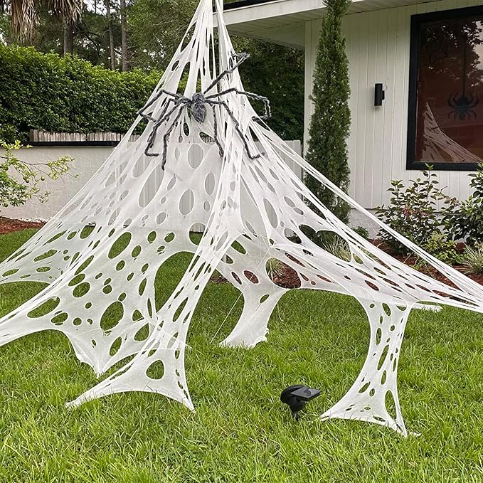 900 sq ft Spider Web Halloween Decorations Outdoor Stretchy Spider Webbing | 2-Pack Spooky Spider Webs for Outdoor Halloween Decorations, Spider Web Decorations for Haunted House Halloween Party