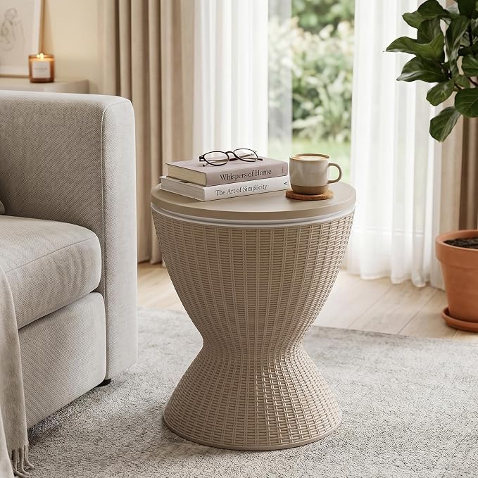 Outdoor Side Table, Cooler Bar Table, Weather Resistant Patio End Tables, Patio Furniture for Garden, Porch, Pool, Lawn, Backyard or Indoor