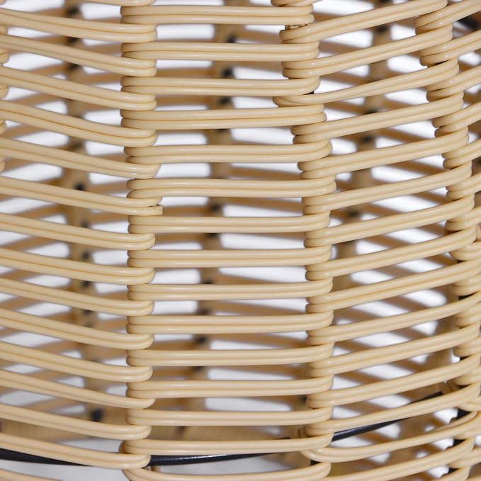 ABBLE Patio Resin Wicker Side Table Yellow Barrel End Table Metal Frame Storage Basket Indoor Outdoor Use, Natural