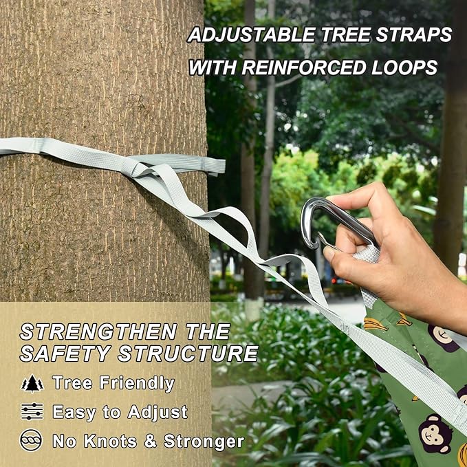 Camping Hammock Outdoor Hammocks for Outside Monkey Banana Green Beach Trees Portable Lightweight with Pockets Tree Straps Indoor