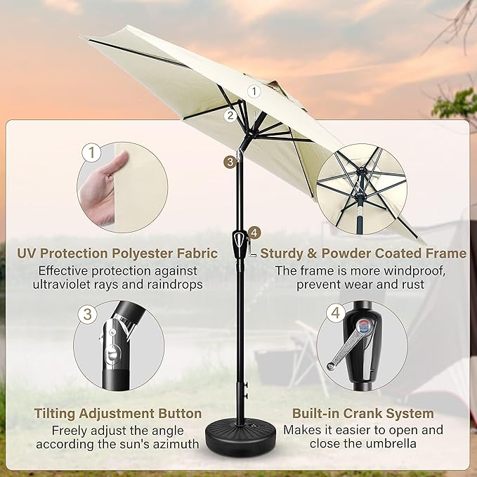 Simple Deluxe 9' Patio Umbrella Outdoor Table Market Yard Umbrella with Push Button Tilt/Crank, 8 Sturdy Ribs for Garden, Deck, Backyard, Pool, Creamy White