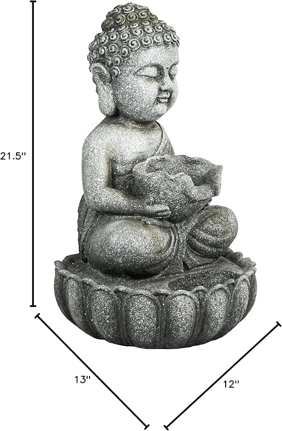 Northlight Buddha in Sukhasana Pose Outdoor Garden Water Fountain, 21.5", Gray