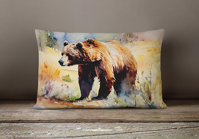 Caroline's Treasures DAC2923PW1216 Grizzly Bear Throw Pillow Machine Washable, Indoor Outdoor Decorative Pillow for Couch, Bed or Patio, 12HX16W