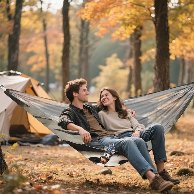Hammocks for Outside Halloween Panda Camping Hammock Portable Hammocks with Tree Straps and Carry Bag Camping Accessories for Hiking Beach Outdoor