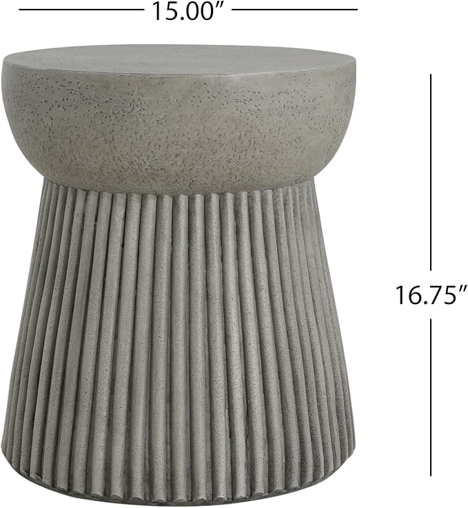 Outdoor Side Table Concrete End Table Faux Stone Side Tables Small Coffee Tables for Indoor Outdoor, Garden Stool Plant Stand for Porch, Backyard Patio,15"*15"*16.75"Dark Grey